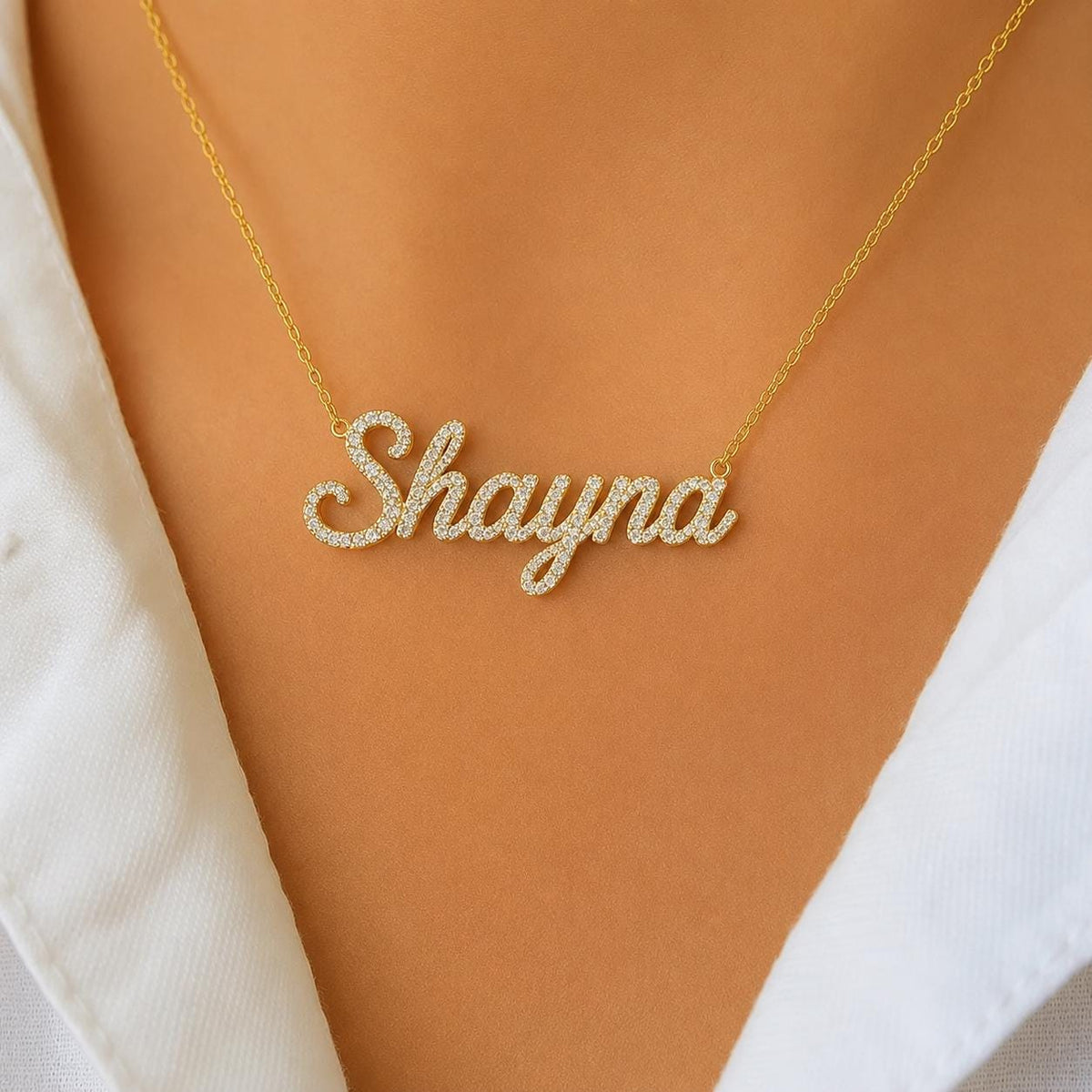 14k Solid Gold Diamond Name Necklace, Personalized Script Pendant