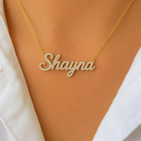 14k Solid Gold Diamond Name Necklace, Personalized Script Pendant