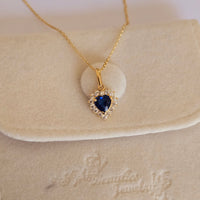 14k Gold Diamond Sapphire Necklace, Diamond Blue Sapphire Pendant, September Birthstone