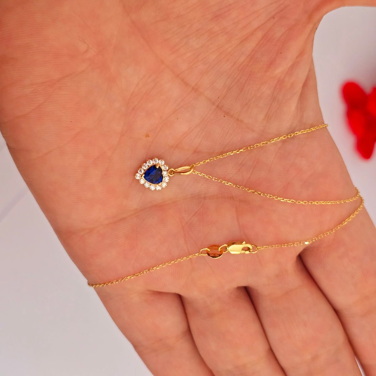 14k Gold Diamond Sapphire Necklace, Diamond Blue Sapphire Pendant, September Birthstone