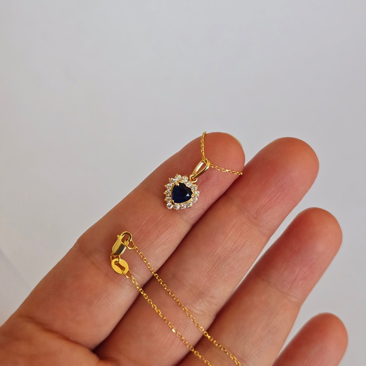 14k Gold Diamond Sapphire Necklace, Diamond Blue Sapphire Pendant, September Birthstone