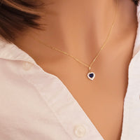 14k Gold Diamond Sapphire Necklace, Diamond Blue Sapphire Pendant, September Birthstone