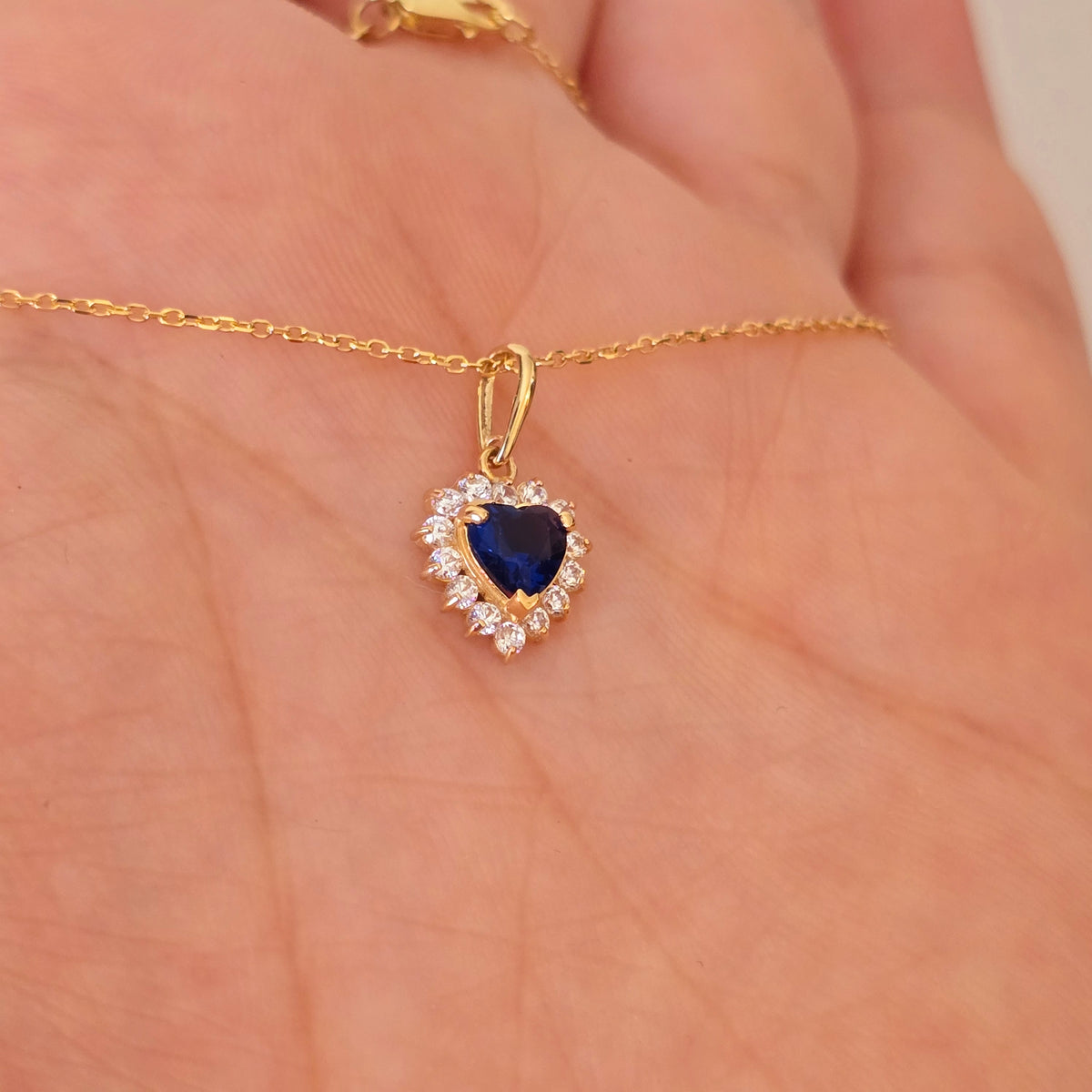 14k Gold Diamond Sapphire Necklace, Diamond Blue Sapphire Pendant, September Birthstone