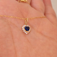 14k Gold Diamond Sapphire Necklace, Diamond Blue Sapphire Pendant, September Birthstone