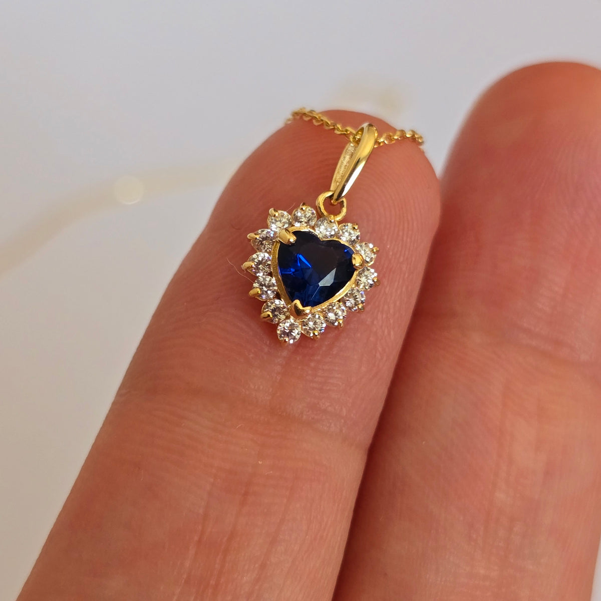 14k Gold Diamond Sapphire Necklace, Diamond Blue Sapphire Pendant, September Birthstone