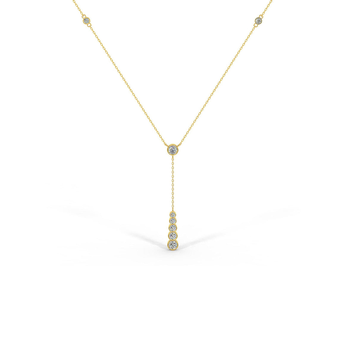 Diamond Lariat Necklace in solid gold  white gold rose gold 14k or 18k 