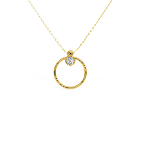 Gold Circle diamond necklace in 14k or 18k yellow gold , white gold , rose gold 