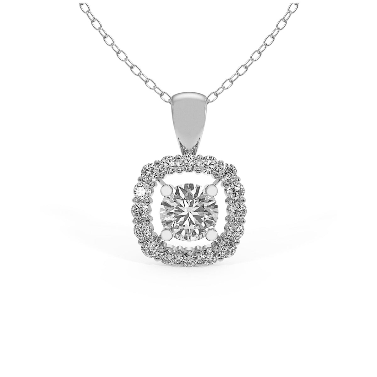 Diamond Halo Necklace, 14k Gold Women Necklace, Diamond Solitaire Charm, Dainty Necklace, Minimalist Necklace, Wedding Jewelry