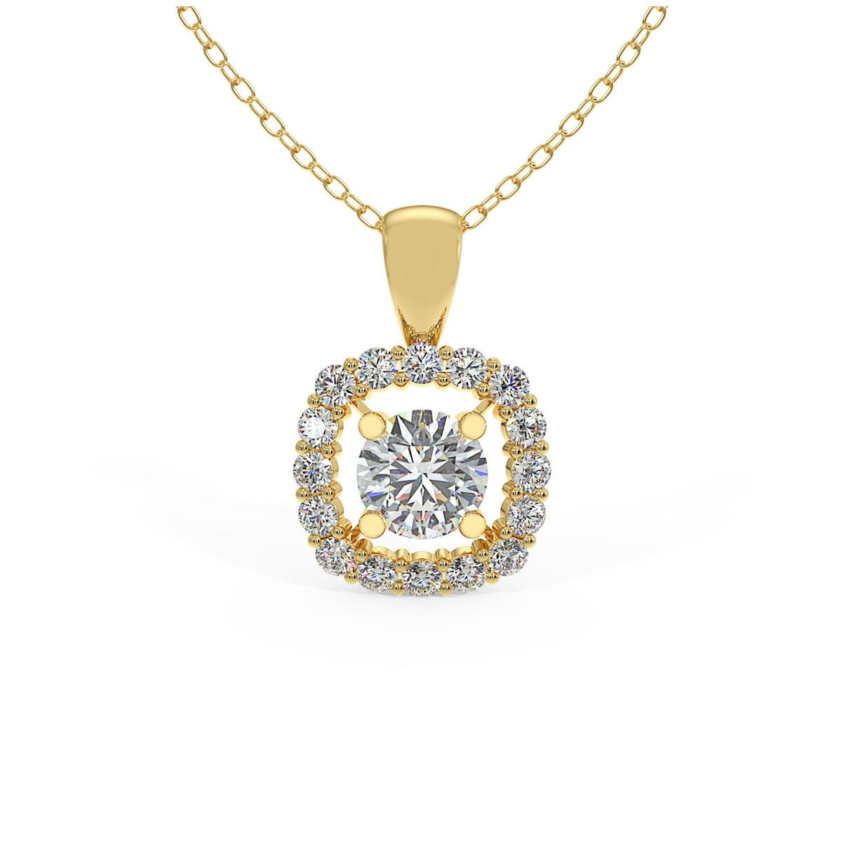 Diamond Halo Necklace, 14k Gold Women Necklace, Diamond Solitaire Charm, Dainty Necklace, Minimalist Necklace, Wedding Jewelry