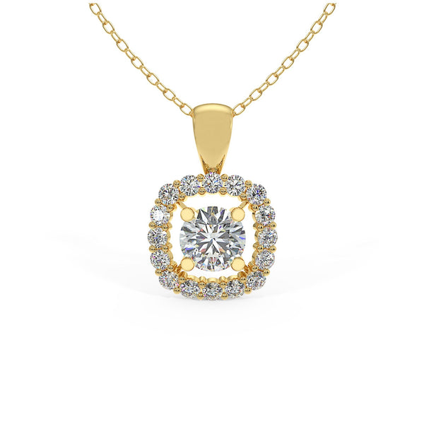 Diamond Halo Necklace, 14k Gold Women Necklace, Diamond Solitaire Charm, Dainty Necklace, Minimalist Necklace, Wedding Jewelry