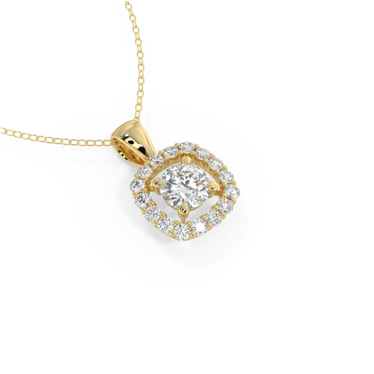 Diamond Halo Necklace, 14k Gold Women Necklace, Diamond Solitaire Charm, Dainty Necklace, Minimalist Necklace, Wedding Jewelry