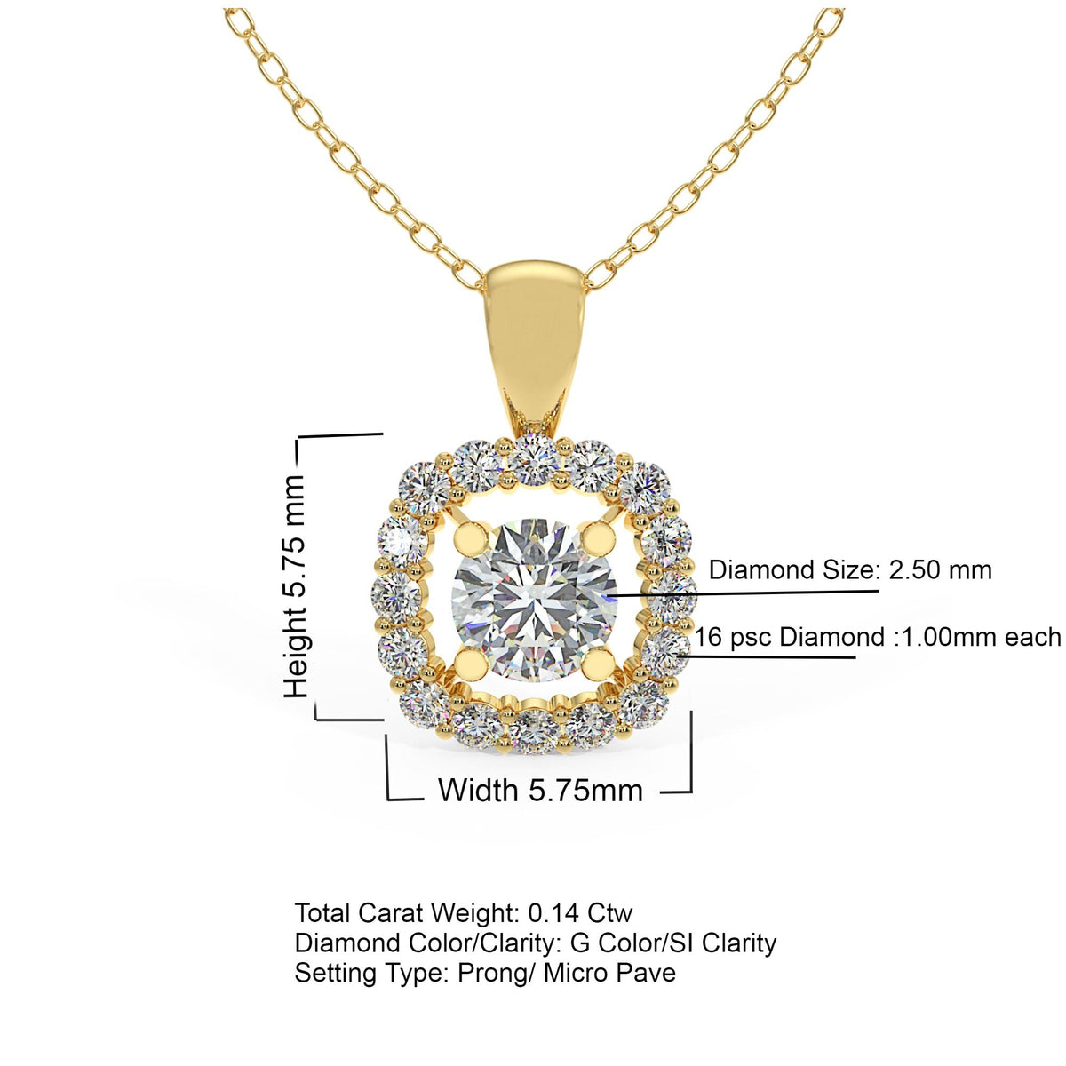 Diamond Halo Necklace, 14k Gold Women Necklace, Diamond Solitaire Charm, Dainty Necklace, Minimalist Necklace, Wedding Jewelry