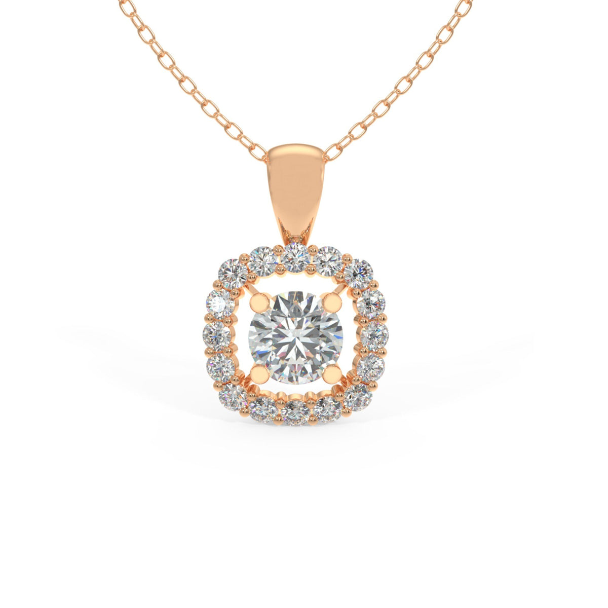 Diamond Halo Necklace, 14k Gold Women Necklace, Diamond Solitaire Charm, Dainty Necklace, Minimalist Necklace, Wedding Jewelry