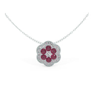 White Gold Necklace, Diamond Necklace, Blue Sapphire Necklace,  White gold Pendant, Flower Necklace, Diamond Flower Pendant, Dainty necklace