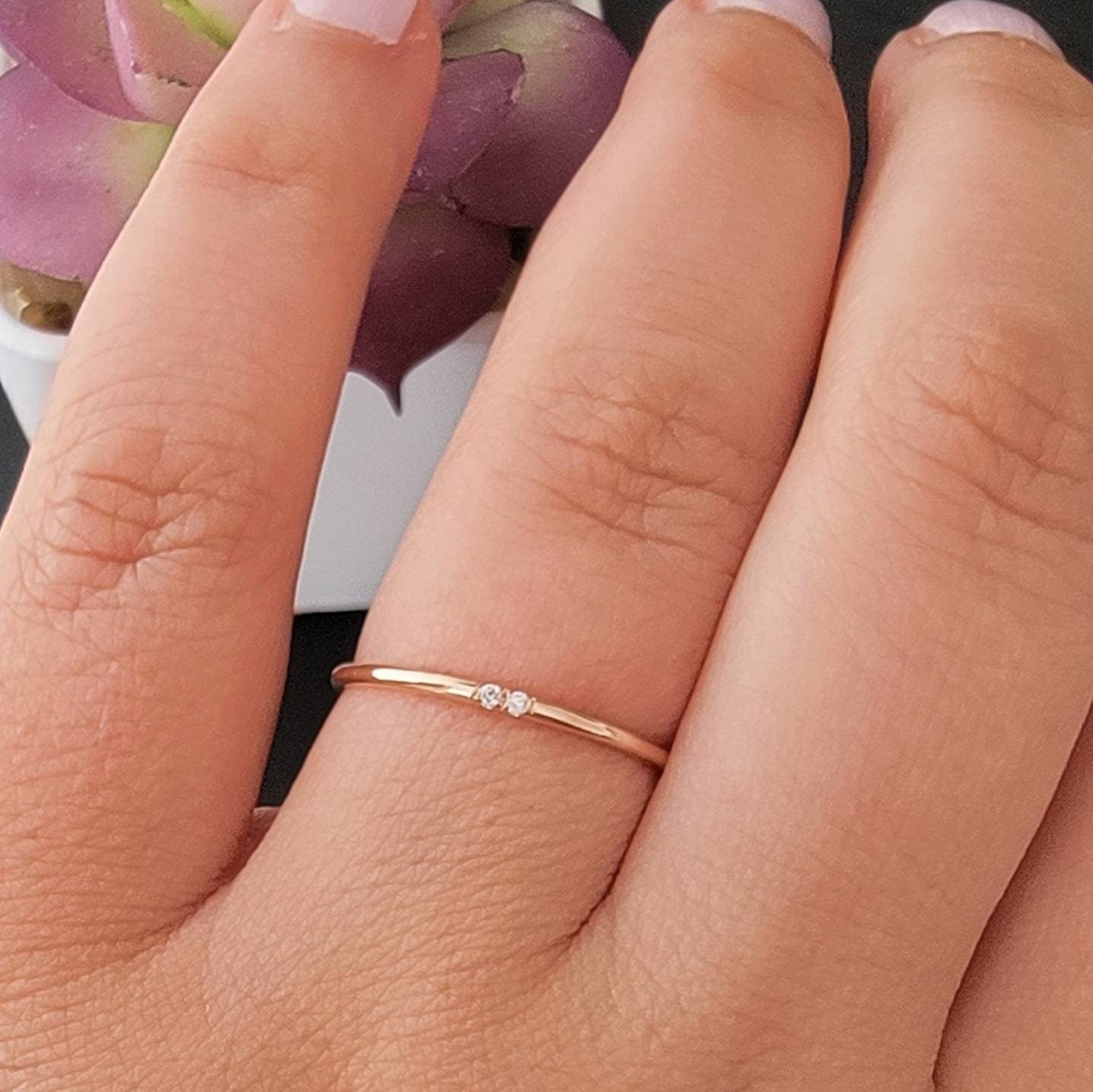 Diamond wedding band, Chevron ring, Rose gold ring, V shaped – Capucinne