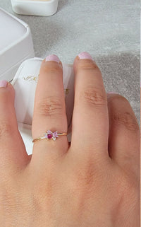 Ruby Diamond Ring in 14k Solid Gold, Cluster Diamond Ring, Personalized Ring, Birthstone Rings, Pink Sapphire and diamond Ring
