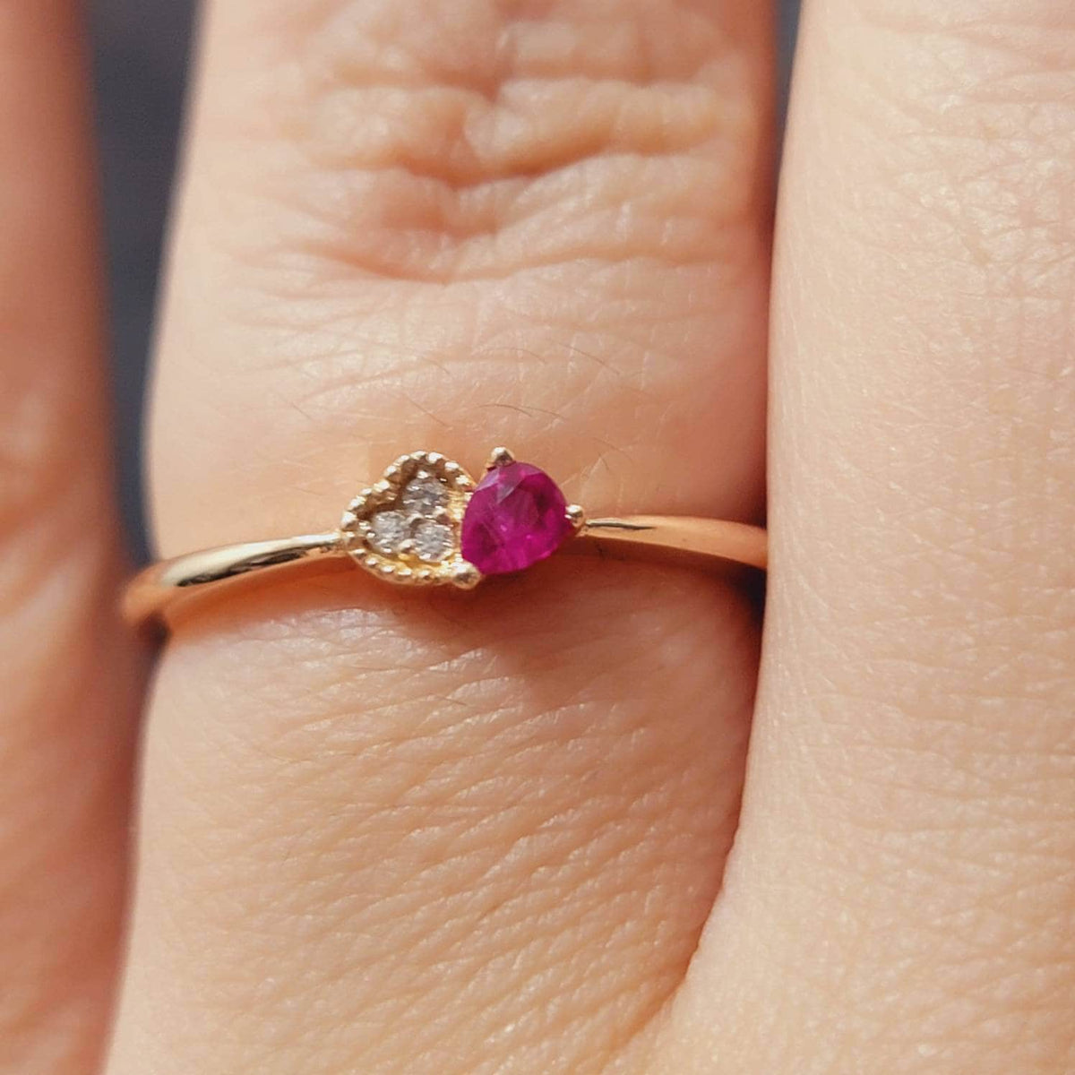 Heart Ring, Ruby Ring, Diamond Ring, Ruby Promise Ring, Cluster Ring, Pear Shape Ring, Birthstone Ring, 14k Gold Ring, personalized gift