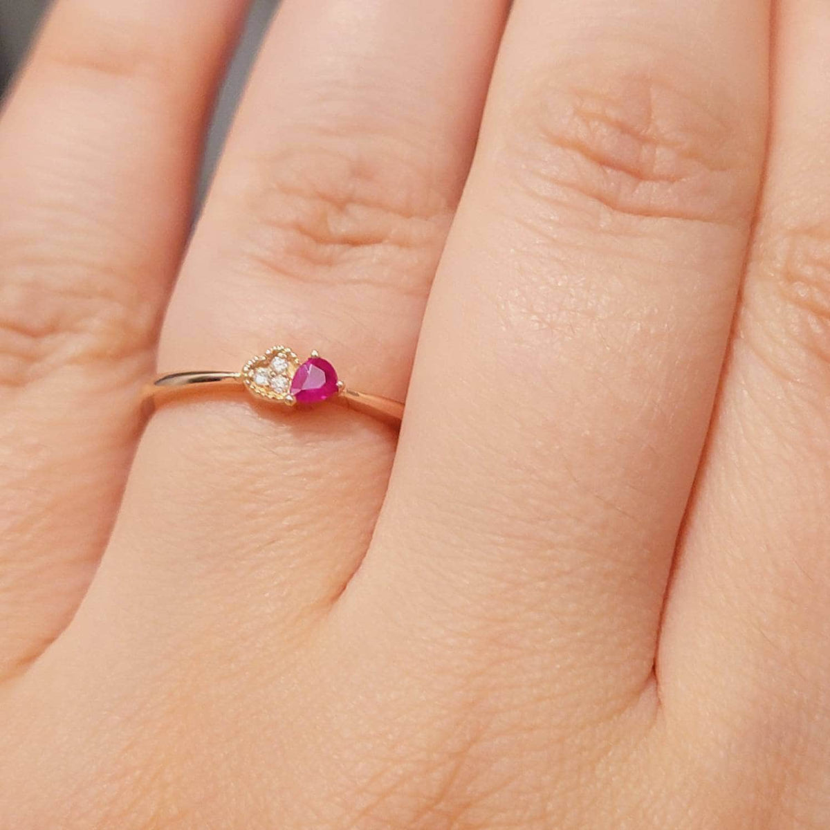 Heart Ring, Ruby Ring, Diamond Ring, Ruby Promise Ring, Cluster Ring, Pear Shape Ring, Birthstone Ring, 14k Gold Ring, personalized gift
