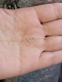 Dainty Diamond Heart bracelet in 14k Solid Gold