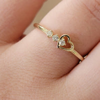14k Gold Three Diamond Heart Ring