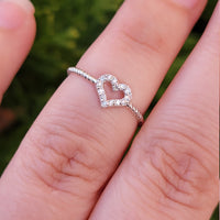 Diamond Heart Ring in14k Solid Gold, Gold Heart Ring for Her, Anniversary Rings, Heart Shape Ring, White Gold Diamond Ring