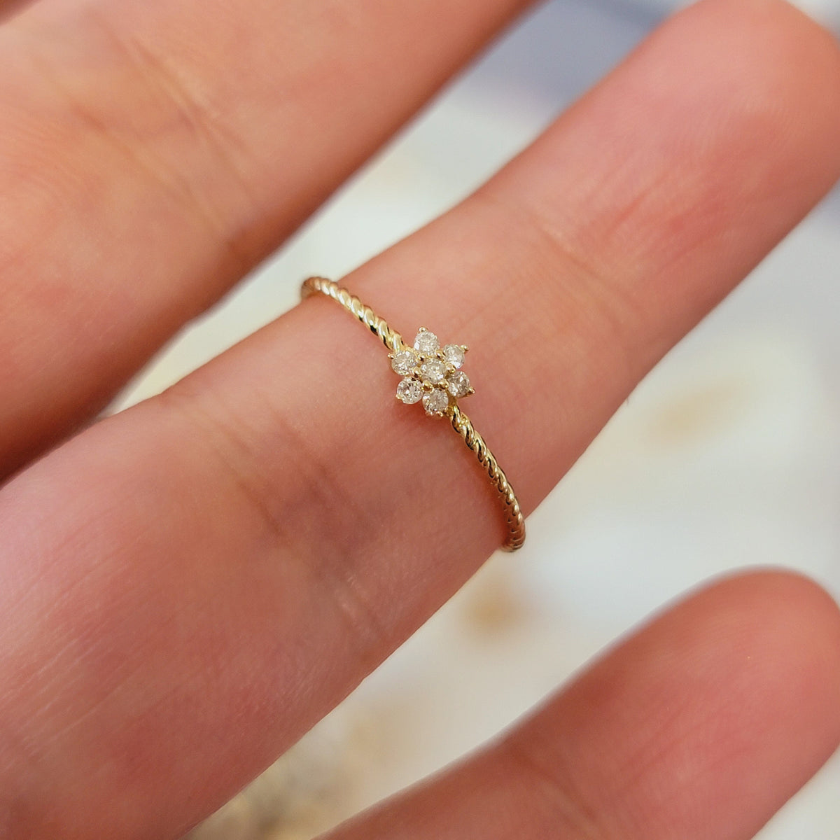 Diamond Ring, Floral Ring, Gold Ring For Women, Dainty Ring, 14k Gold Ring, Diamond Ring For Women, Stacking Ring, Minimalist Ring, Twisted