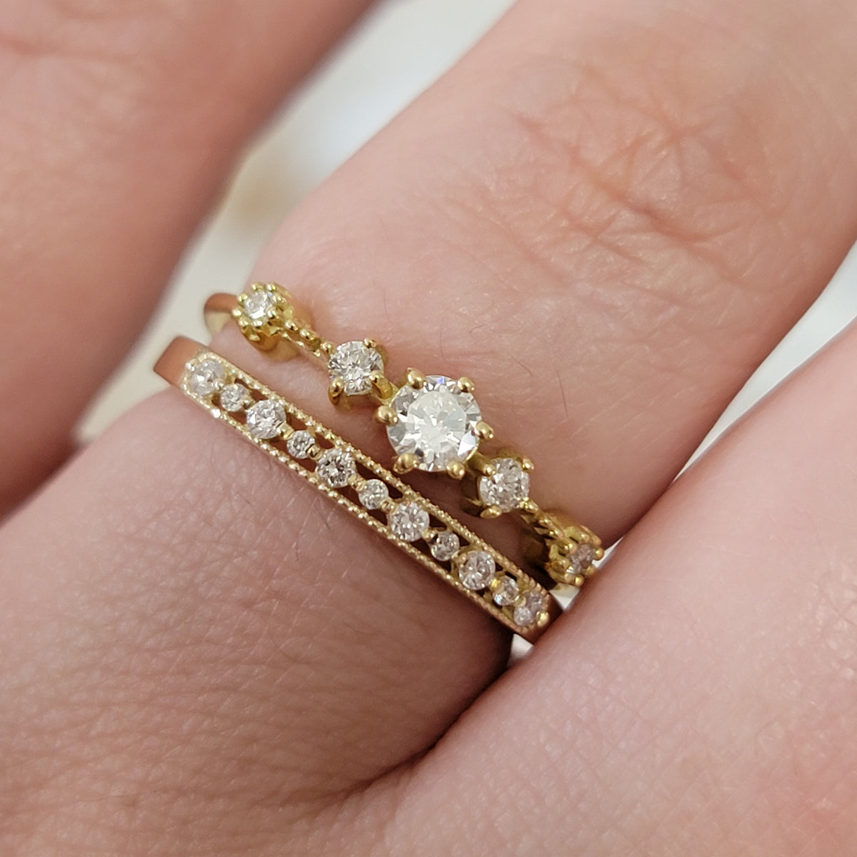 Petite Diamond Engagement Ring and Wedding Band