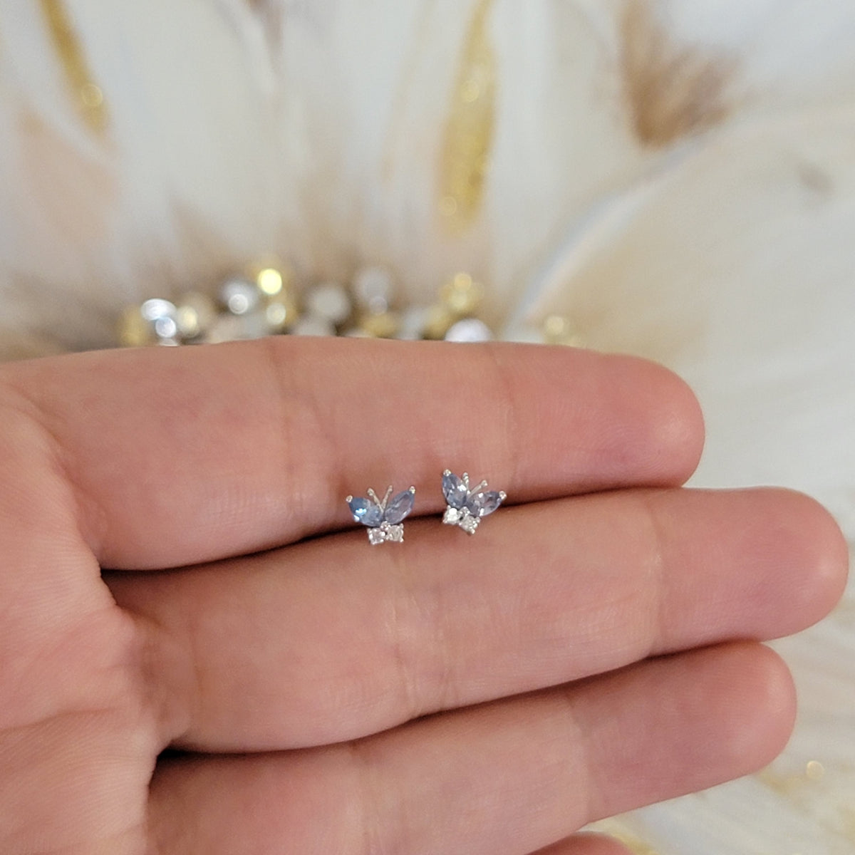 Aquamarine and Diamond Butterfly Earrings