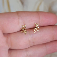 14k Gold Leaf Branch Earrings