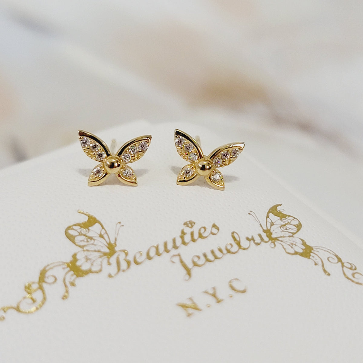 Dainty Diamond Butterfly Earrings