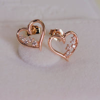 14k Rose Gold Diamond Heart Earrings