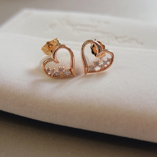 14k Rose Gold Diamond Heart Earrings