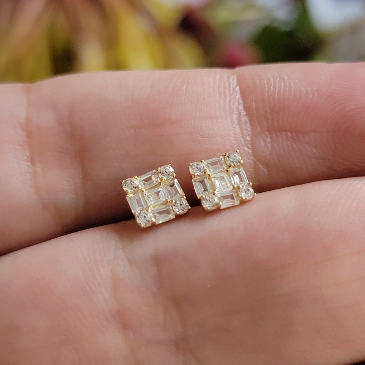 Square Cluster  Diamond Earrings