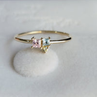 14k Gold Three Gemstone Ring