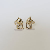 Diamond Cat Stud Earrings in 14k / 18k Solid Gold 