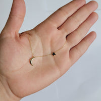 14k Gold Moon Star Necklace