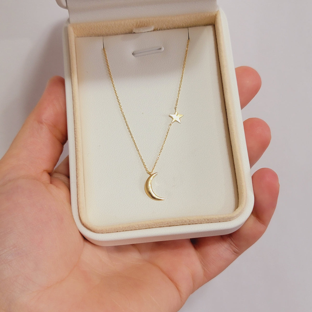 14k Gold Moon Star Necklace