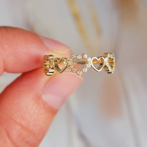 Bague Coeur En Or Jaune 14K Avec CZ - Dimensions 23.3 X 17 Mm - Taille US 8 - Marque Diamomo - Neuf Sans Emballage