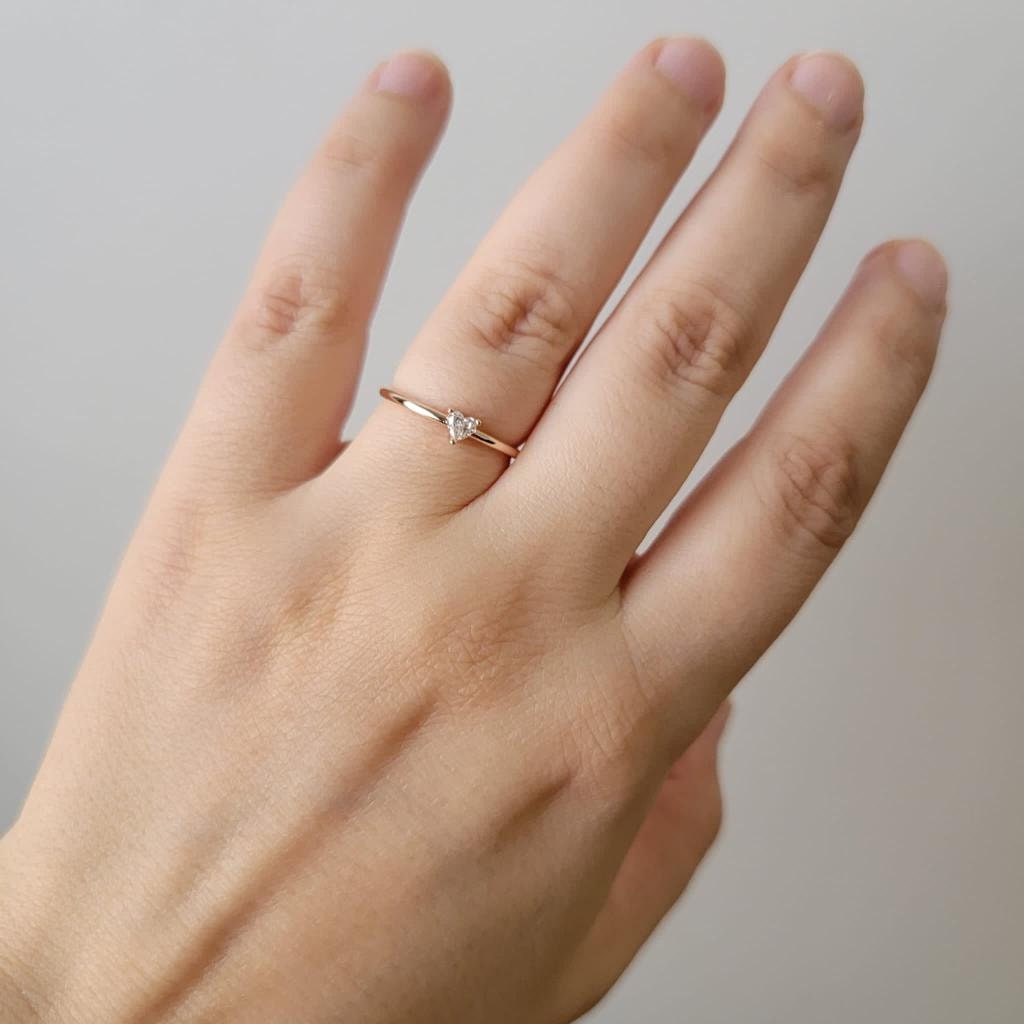 Diamond Solitaire Ring, Heart-Shape Diamond Ring, Wedding Ring, Dainty Wedding Band Promise Ring, 14K Gold Ring, White, Rose, Gift For Her