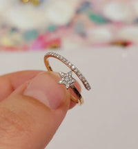 Diamond Star Ring, 14k Diamond Starburst Ring for Women, Dainty Pave Diamond Ring, Minimalist Celestial Ring, Spiral Diamond ring, 14k White
