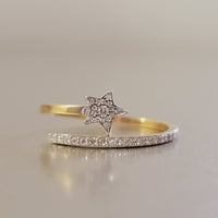 Diamond Star Ring, 14k Diamond Starburst Ring for Women, Dainty Pave Diamond Ring, Minimalist Celestial Ring, Spiral Diamond ring, 14k White