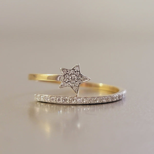Diamond Star Ring, 14k Diamond Starburst Ring for Women, Dainty Pave Diamond Ring, Minimalist Celestial Ring, Spiral Diamond ring, 14k White