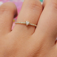Diamond Ring, 14k Solid Gold Solitaire Ring, Dainty Diamond Ring, Diamond Engagement Ring, 0.16 Ct Heart Shape Cut Diamond Ring Set Gold
