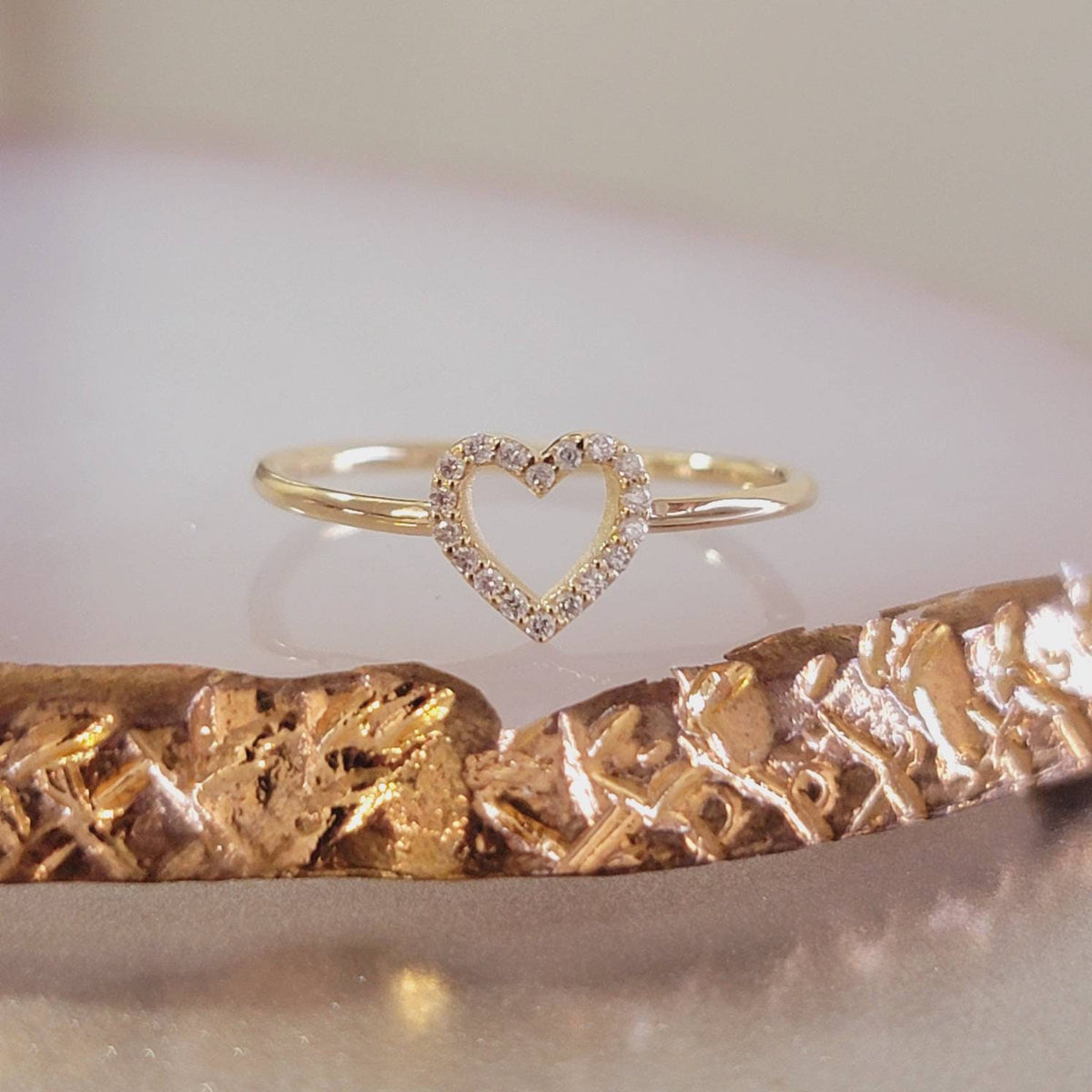 Diamond Heart Ring, 14K Solid Gold Open Heart Ring, 0.09 Ctw Natural Diamond Band, Promise Ring, Heart Shape Ring, 14k White