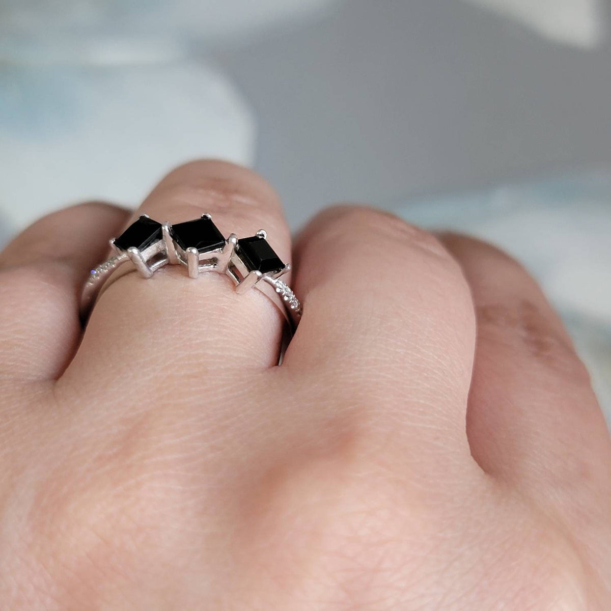 Black Onyx & Diamond Engagement Ring