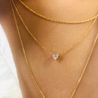 Diamond Solitaire Necklace in 14k Solid Gold, Bridesmaid Gift, Delicate Solitaire Necklace, Floating Diamond, Diamond Layering Necklace