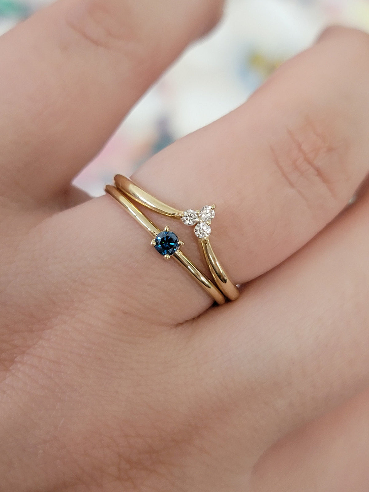 Natural Blue Diamond Ring In 14k Gold, Prong Ring Blue Diamond Ring, Blue Diamond Wedding Ring, Blue Diamond Engagement Band, Gift for Her