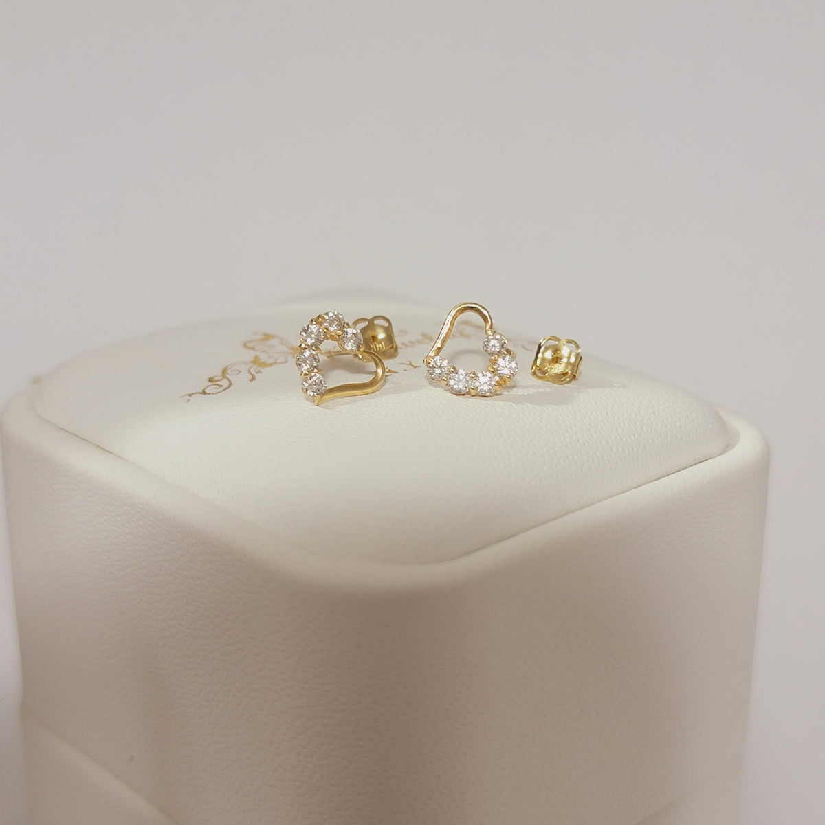 14k Gold Heart Diamond Stud Earrings