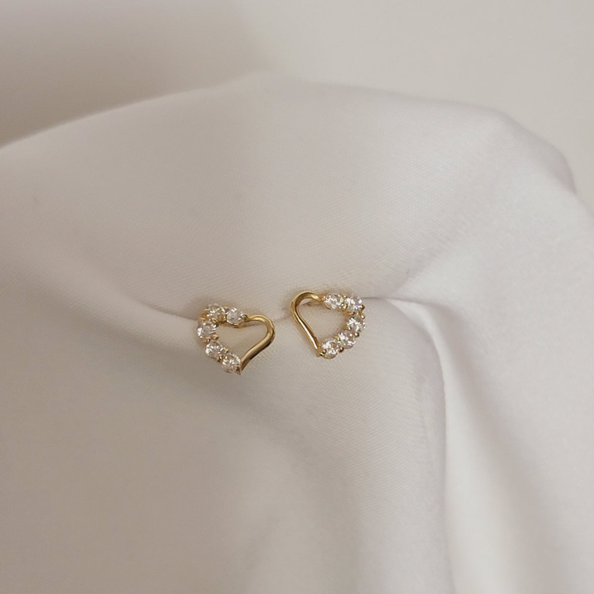 14k Gold Heart Diamond Stud Earrings