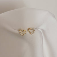 14k Gold Heart Diamond Stud Earrings